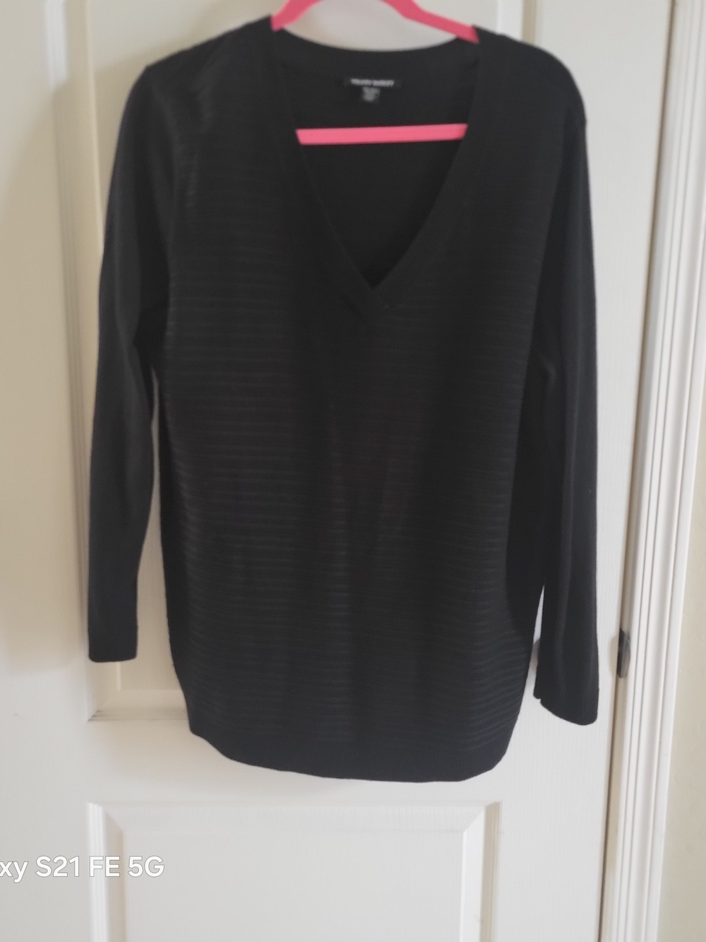 Hilary Radley Black Ribbed Knit Top